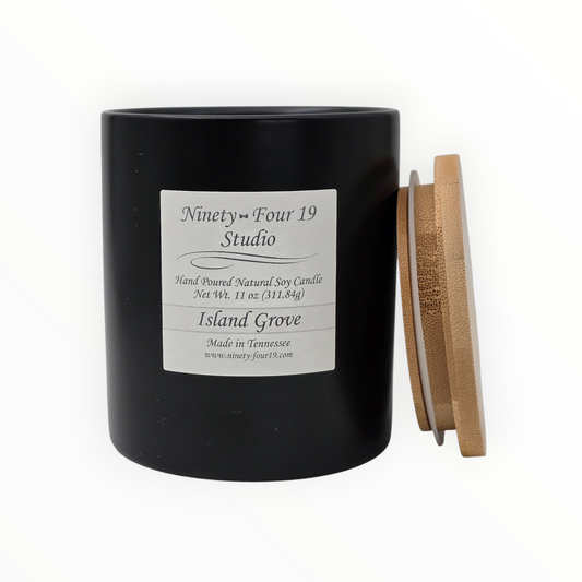 Natural soy wax candle in a black ceramic container