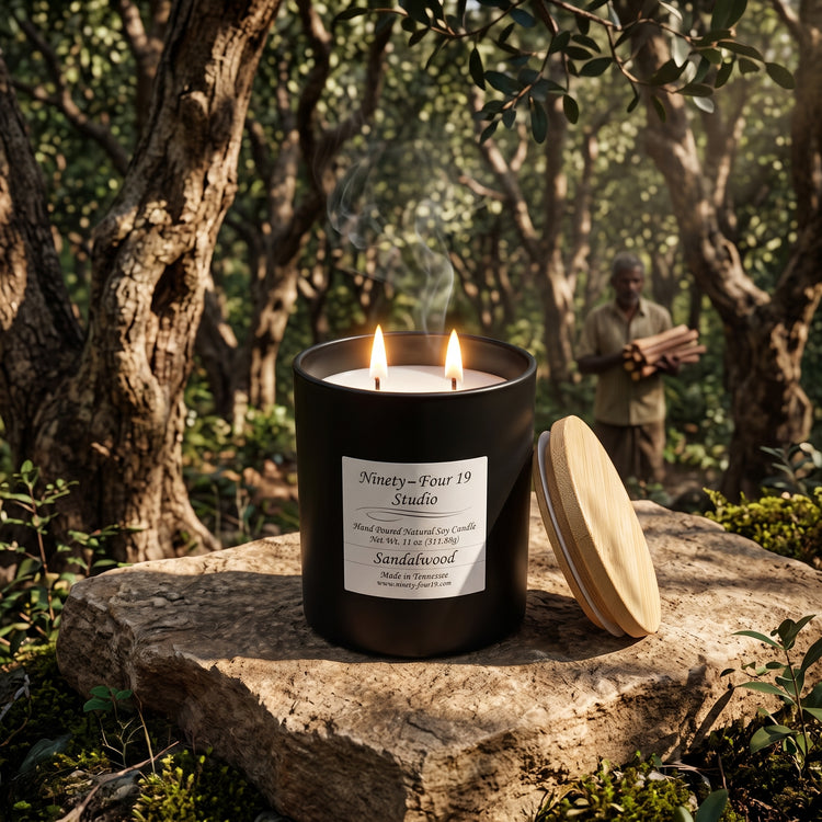 scented natrual soy wax candle in a black ceramic container