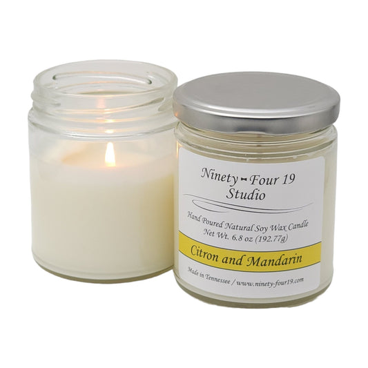 Glass jar soy wax candle - Citron and Mandarin fragrance