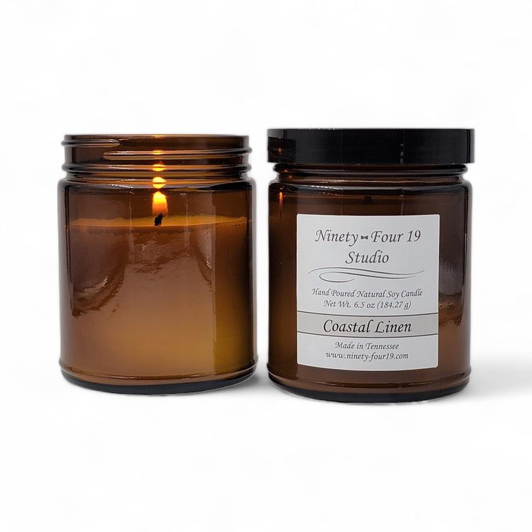 Natural soy wax candle - 6.5 oz amber glass jar