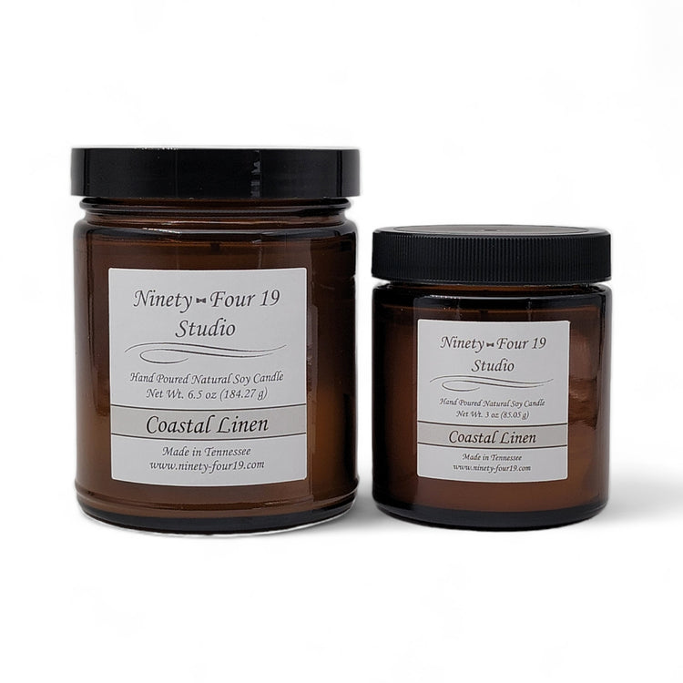 Natural soy wax candles - amber glass jars