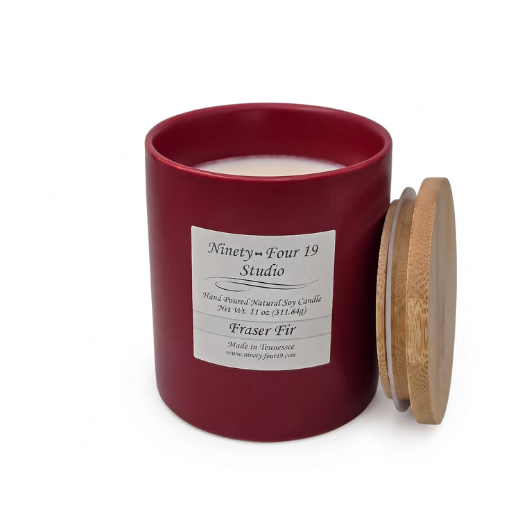 scented natural soy wax candle in ruby ceramic container