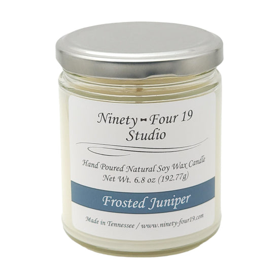 Glass jar soy wax candle - Frosted Juniper fragrance