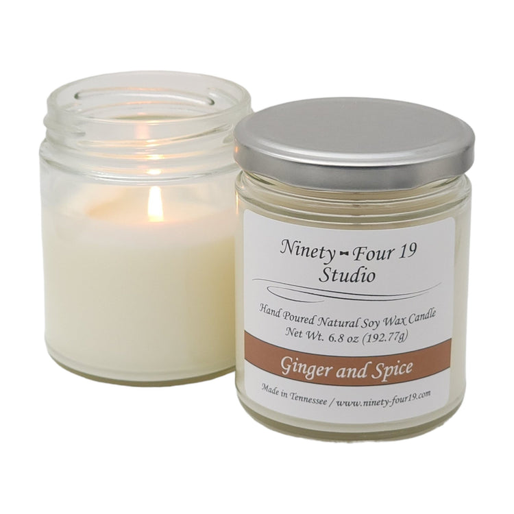 Glass jar natural soy wax candle - Ginger and Spice fragrance