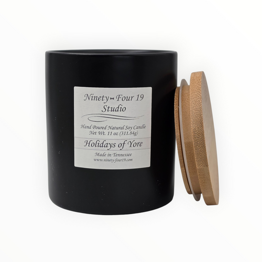 Natural soy wax candle in a black ceramic container