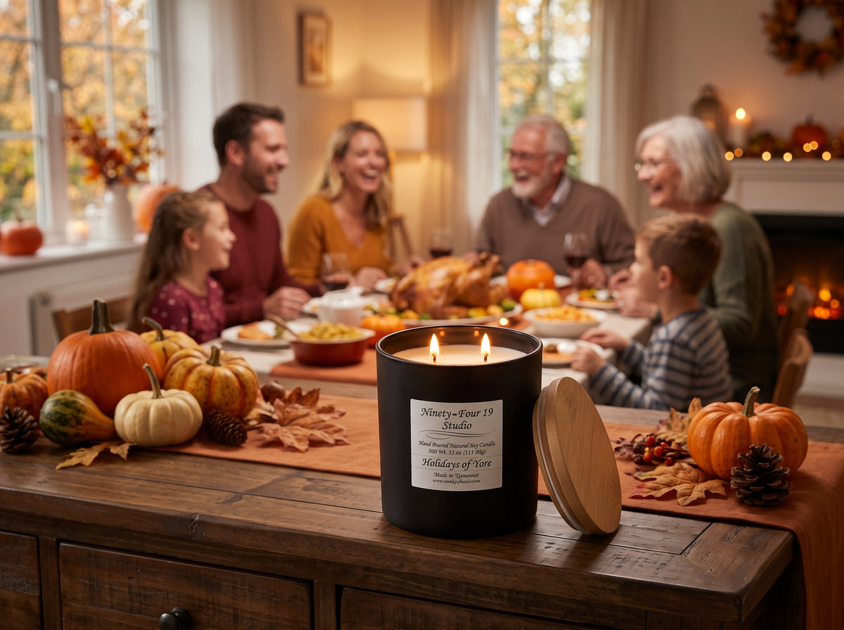 natural soy wax candle in a black ceramic container