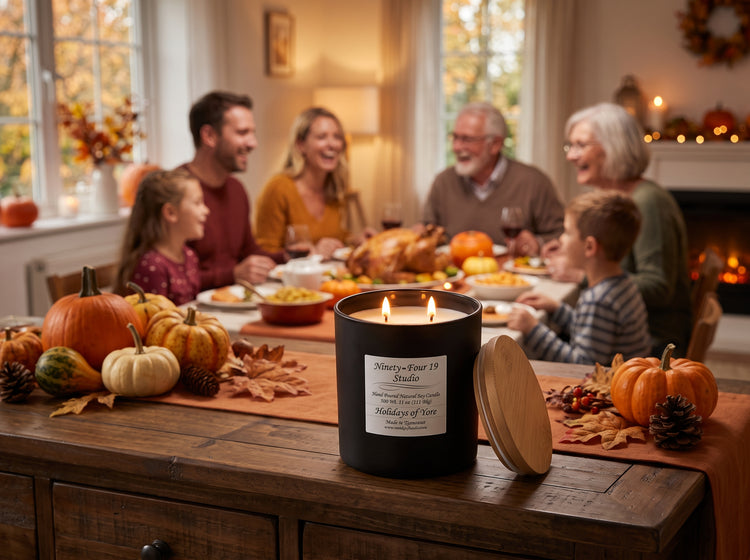 natural soy wax candle in a black ceramic container