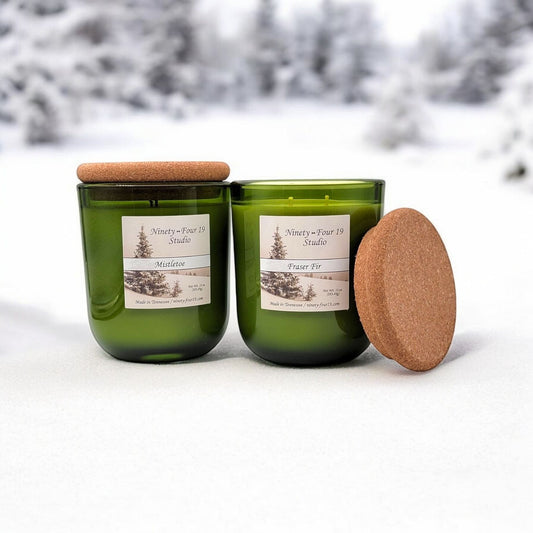 scented natural soy wax candles - Sonoma green glass containers