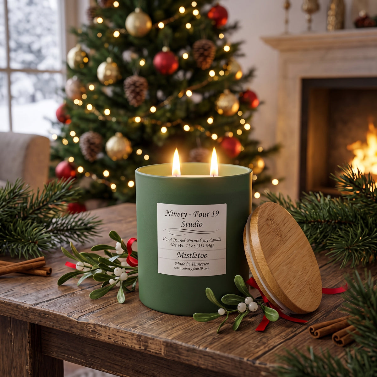 scented natural soy wax candle in a evergreen ceramic container