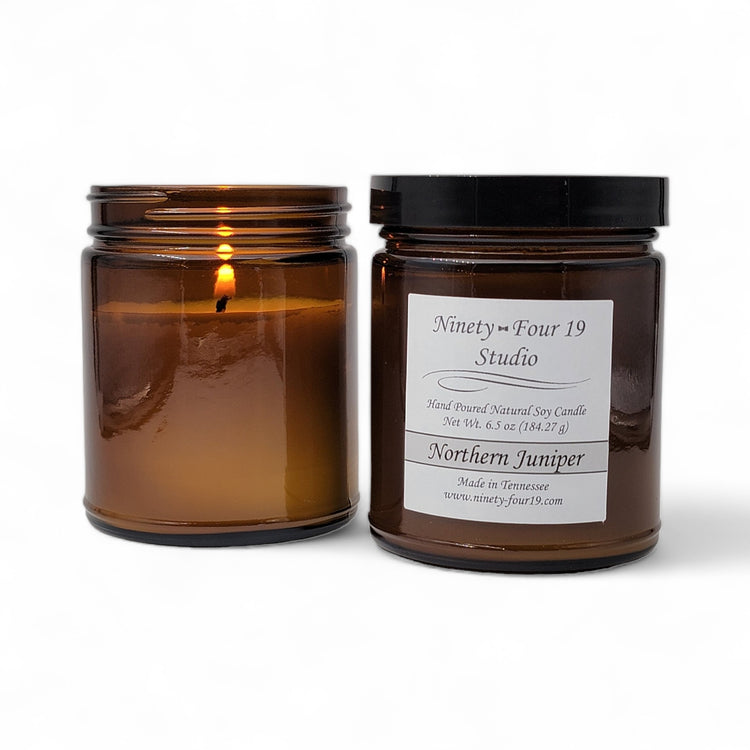 Natural soy wax candle - 6.5 oz amber glass jar