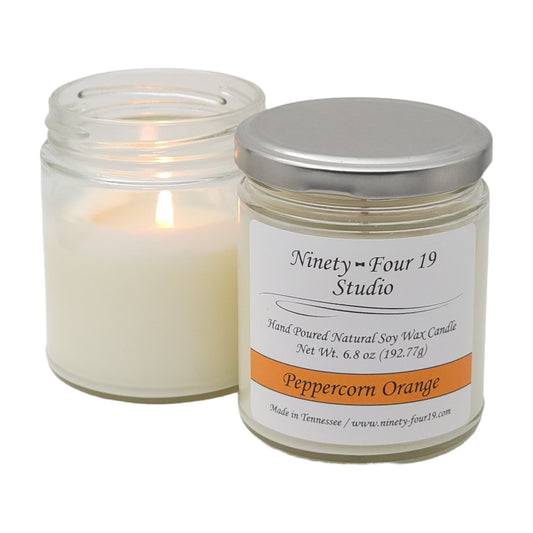 Glass jar natural soy wax candle - Peppercorn Orange fragrance