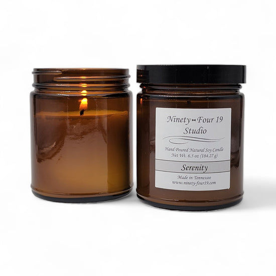 Natural soy wax candle - 6.5 oz amber glass jar