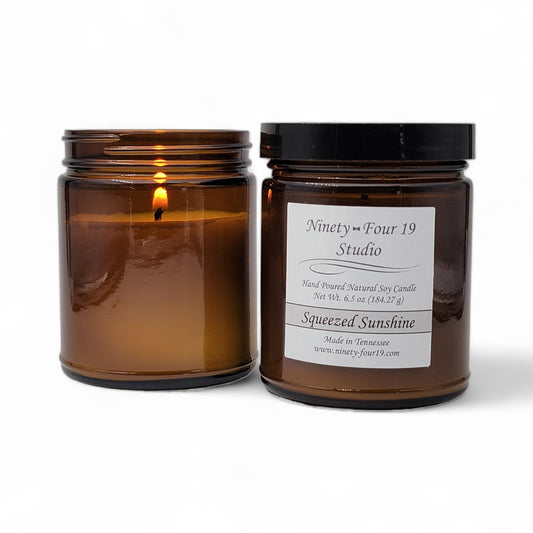 Natural soy wax candle - 6.5 oz amber glass jar