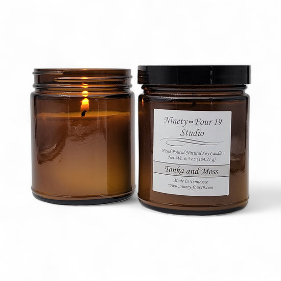 Natural soy wax candle - 6.5 oz amber glass jar