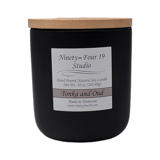 Scented soy wax candle - 10 oz black ceramic container